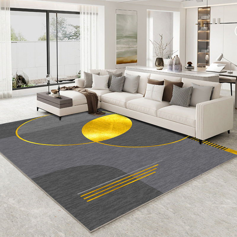 Dark Gray Modern Rug Polyester Moon Indoor Rug Non-Slip Backing Rug for Living Room