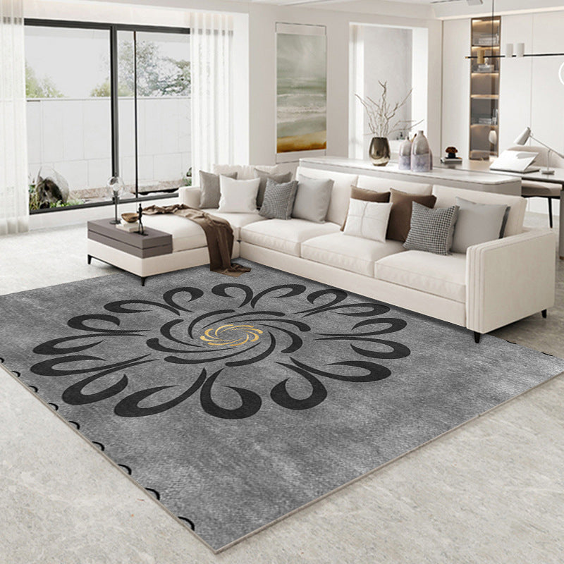 Dark Gray Modern Rug Polyester Moon Indoor Rug Non-Slip Backing Rug for Living Room