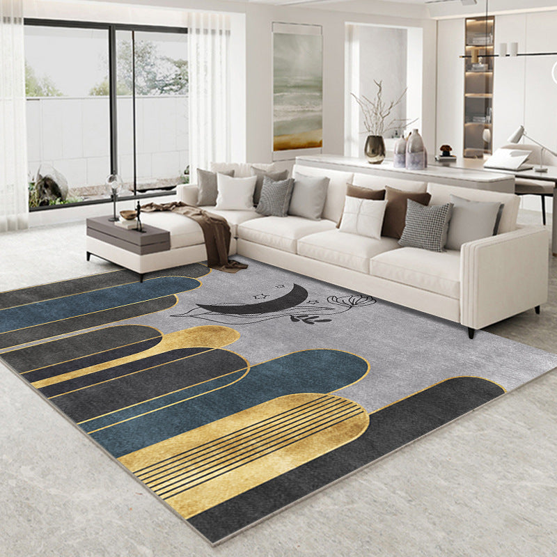 Dark Gray Modern Rug Polyester Moon Indoor Rug Non-Slip Backing Rug for Living Room