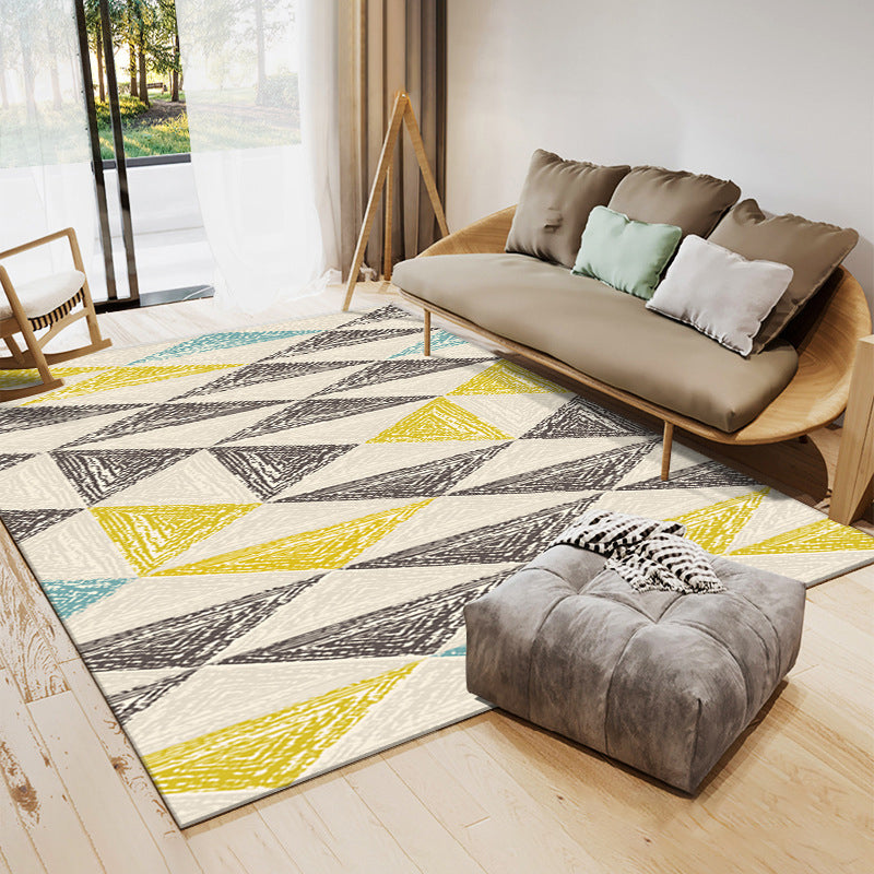 Light Yellow Graphic Carpet Polyester Simple Carpet Washable Carpet for Home Decor