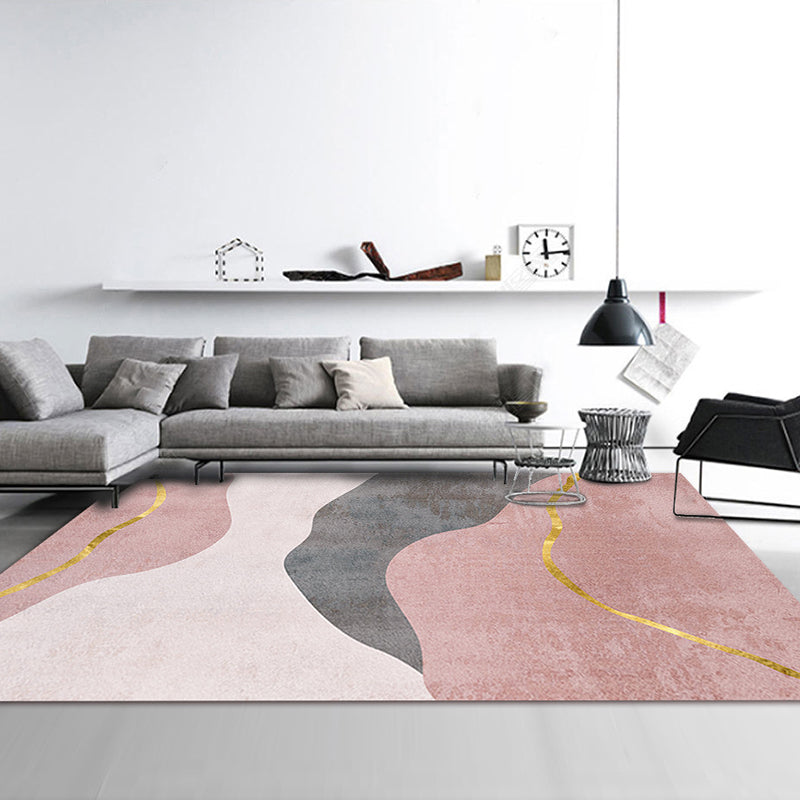 Pink Nordic Carpet Polyester Color Piece Carpet Washable Rug for Drawing Room