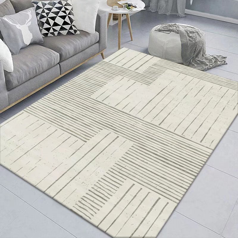 Beige Modern Carpet Polyester Line Carpet Non-Slip Backing Carpet for Drawing Room