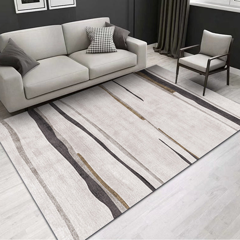 Beige Modern Carpet Polyester Line Carpet Non-Slip Backing Carpet for Drawing Room