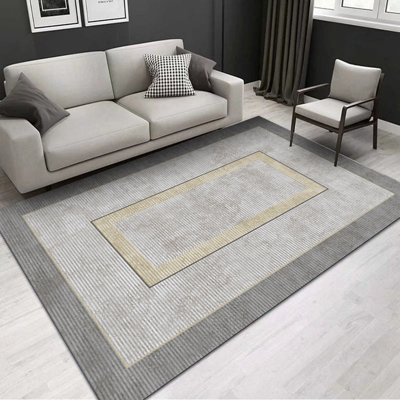Beige Modern Carpet Polyester Line Carpet Non-Slip Backing Carpet for Drawing Room
