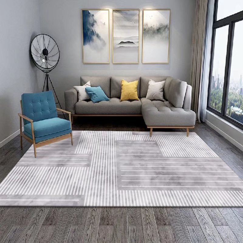 Beige Modern Carpet Polyester Line Carpet Non-Slip Backing Carpet for Drawing Room