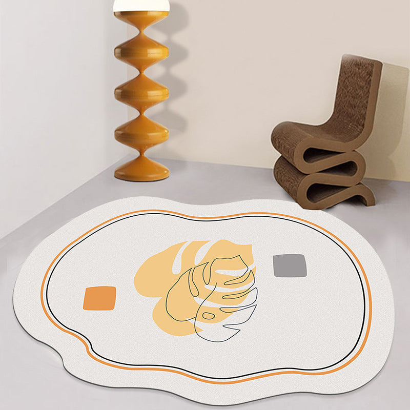 White Contrast Color Rug Polyester Modern Rug Stain Resistant Rug for Living Room
