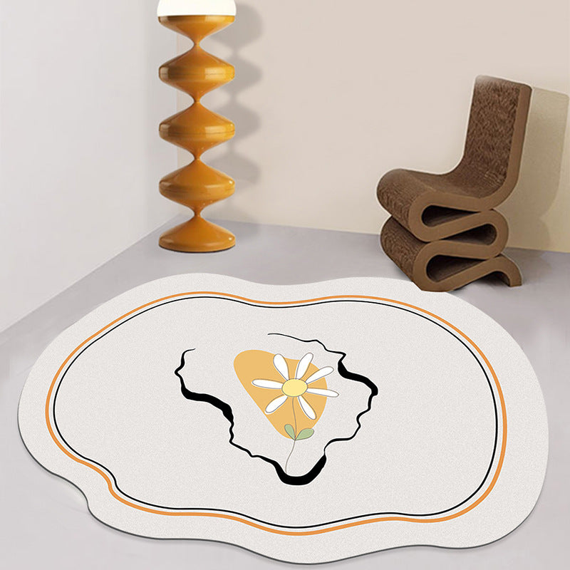 White Contrast Color Rug Polyester Modern Rug Stain Resistant Rug for Living Room