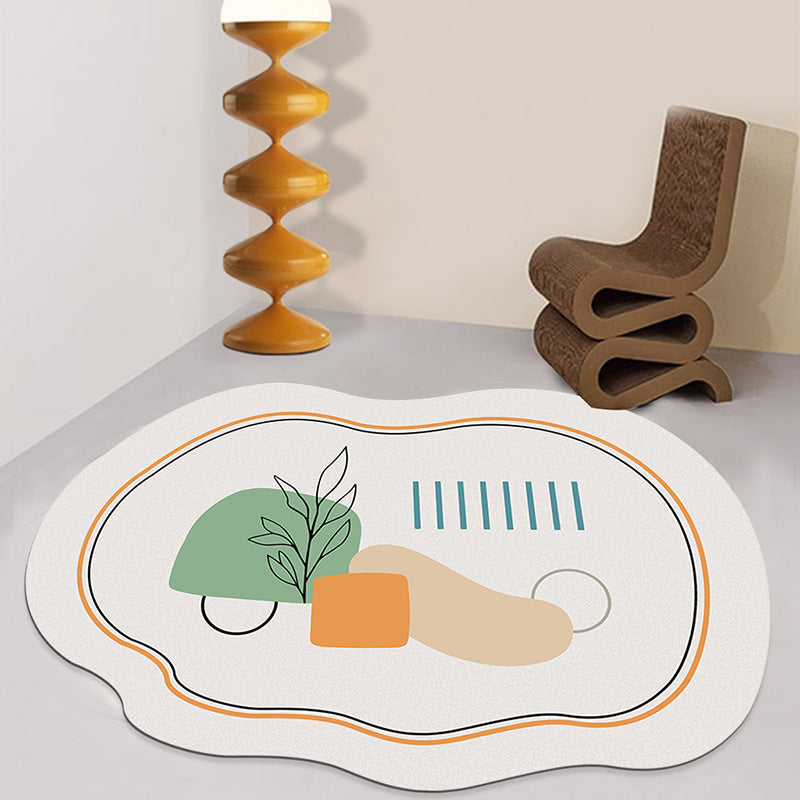 White Contrast Color Rug Polyester Modern Rug Stain Resistant Rug for Living Room