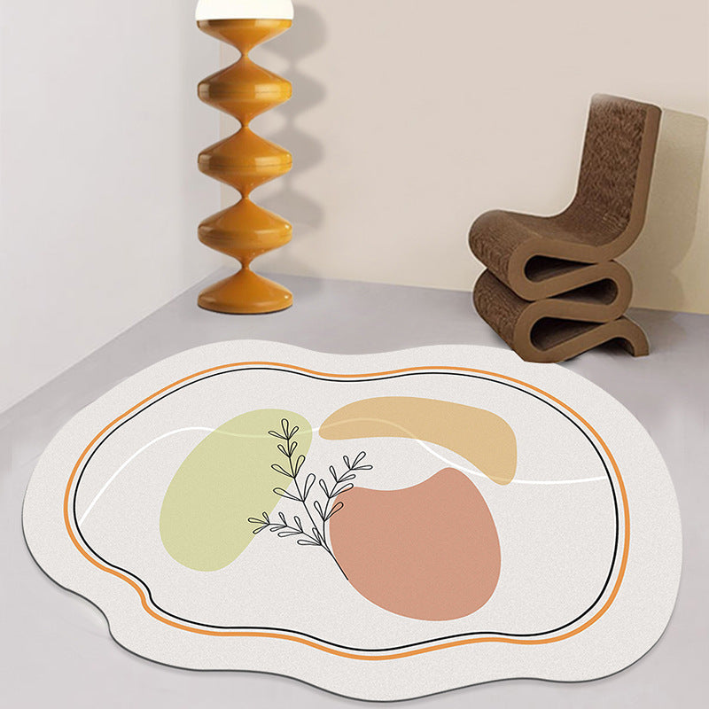 White Contrast Color Rug Polyester Modern Rug Stain Resistant Rug for Living Room