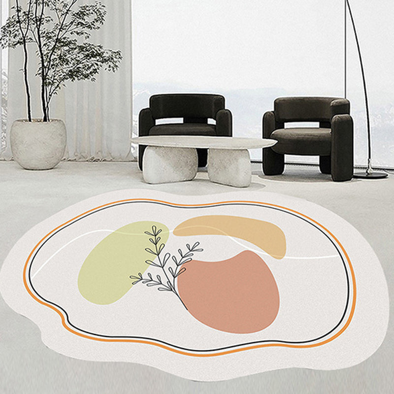 White Contrast Color Rug Polyester Modern Rug Stain Resistant Rug for Living Room