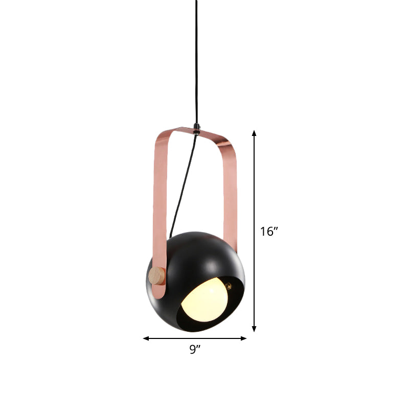 Black Dome Ceiling Pendant Light Modern Nordic Style 1 Head Metal Hanging Lamp Kit with Pink Handle