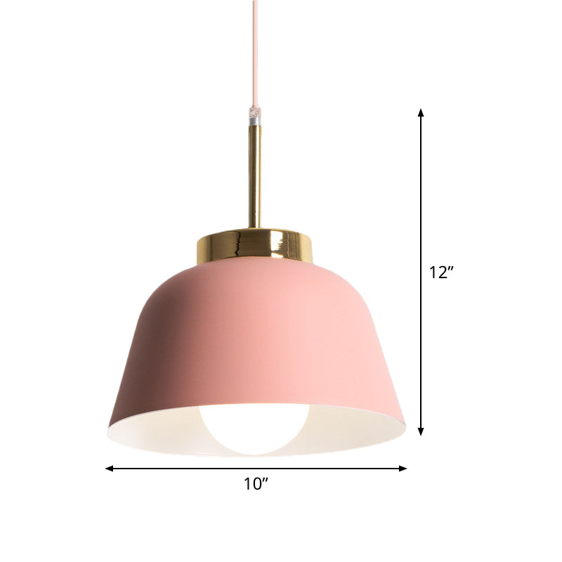 1-Light Dining Room Pendant Macaron Style Pink Finish Hanging Ceiling Lamp with Bowl Iron Shade