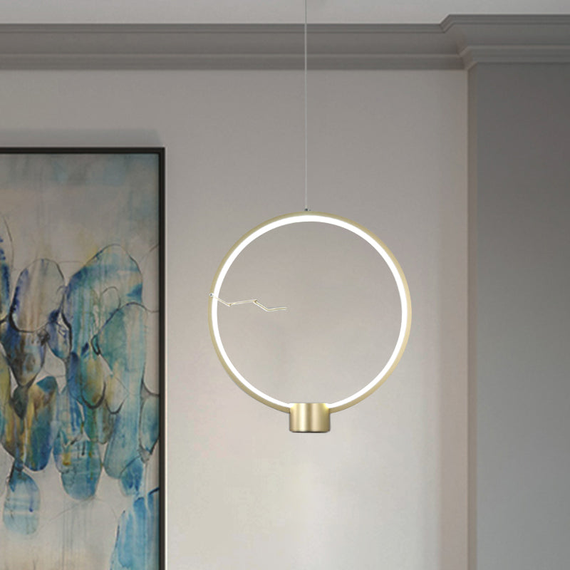 Ring Metal Hanging Pendant Light Minimalist LED Gold Ceiling Lamp Fixture in White/Warm Light