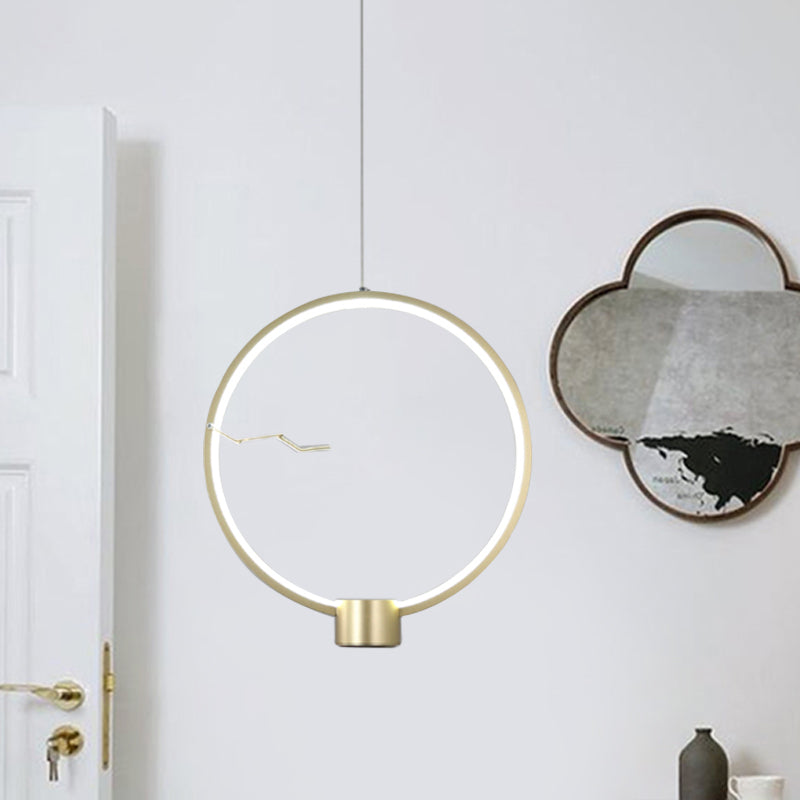 Ring Metal Hanging Pendant Light Minimalist LED Gold Ceiling Lamp Fixture in White/Warm Light