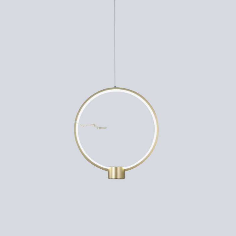 Ring Metal Hanging Pendant Light Minimalist LED Gold Ceiling Lamp Fixture in White/Warm Light