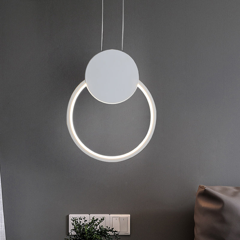 Round Suspension Light Modernism Acrylic White/Black LED Hanging Lamp Fixture for Bedside, White/Warm Light