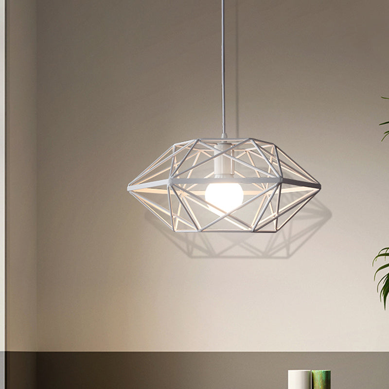 Géométrie Cage à manger PENDANT FER 1-BULB ÉCLAINEMENT DU DOWN EN BLANC