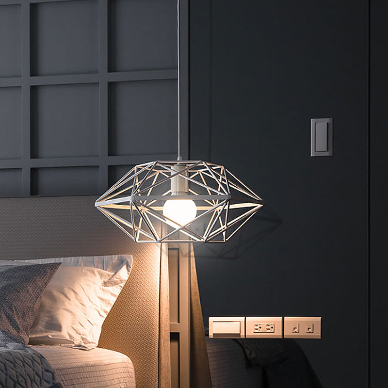 Géométrie Cage à manger PENDANT FER 1-BULB ÉCLAINEMENT DU DOWN EN BLANC