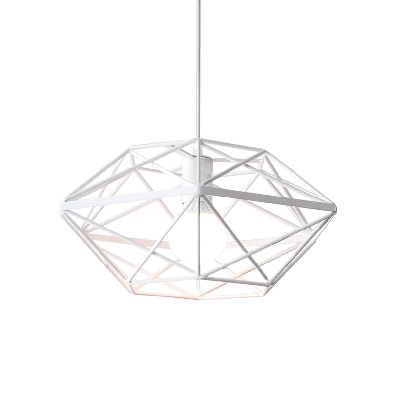 Géométrie Cage à manger PENDANT FER 1-BULB ÉCLAINEMENT DU DOWN EN BLANC