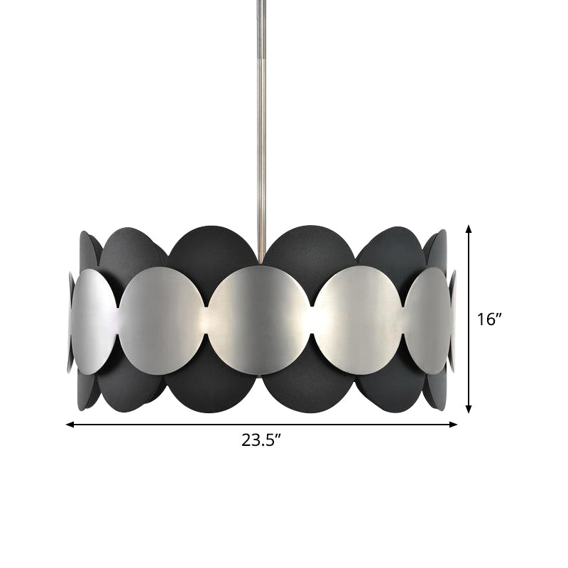 Black Drum Shape Hanging Lighting Modern Nordic 6 Bulbs Metallic Ceiling Chandelier for Bedroom