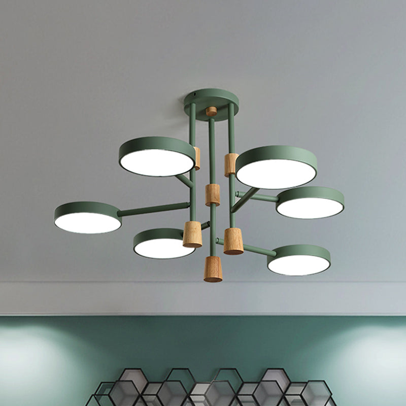 Macaron rond encastré éclairage métallique 6 têtes salon gris/vert/blanc LED Semi encastré lampe