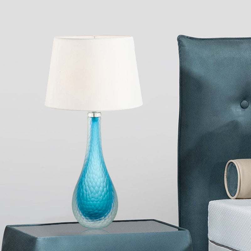 Modernism 1 Bulb Nightstand Lamp Blue Tapered Reading Book Light with Fabric Shade