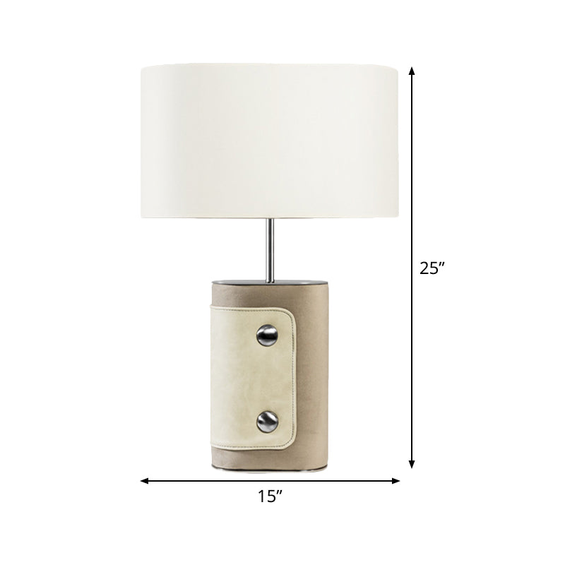 Shaded Table Light Contemporary Fabric 1 Head Small Desk Lamp in White for Bedroom