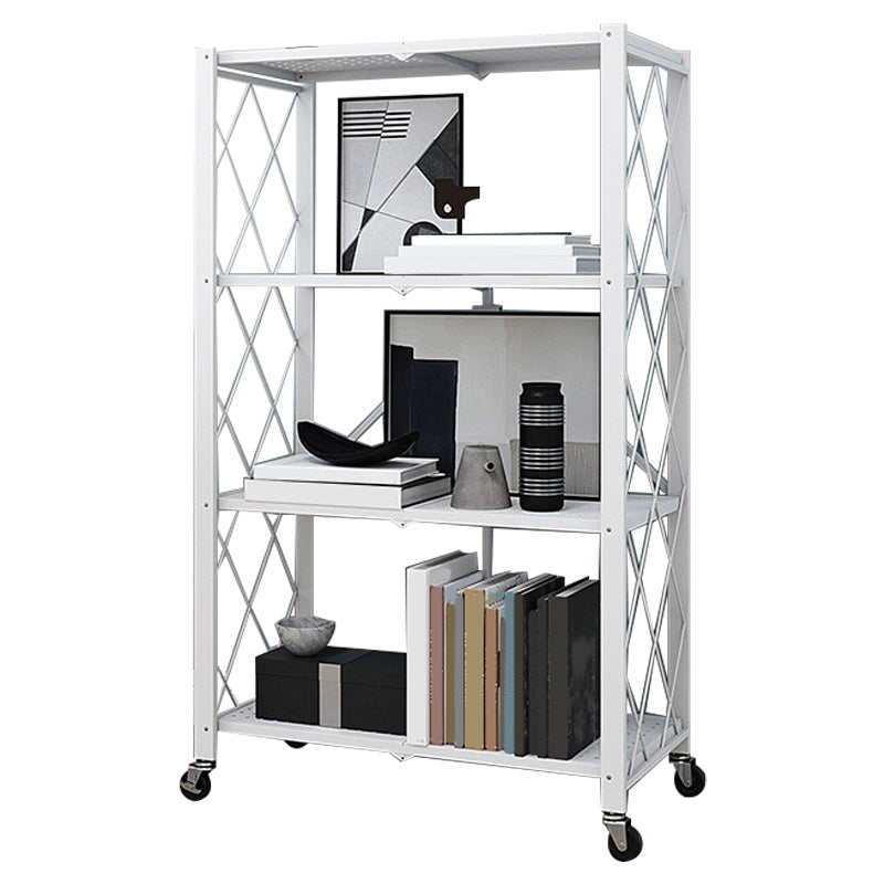 Metal Floating Bookcase Contemporary Style Open Back Bookshelf with Wheels