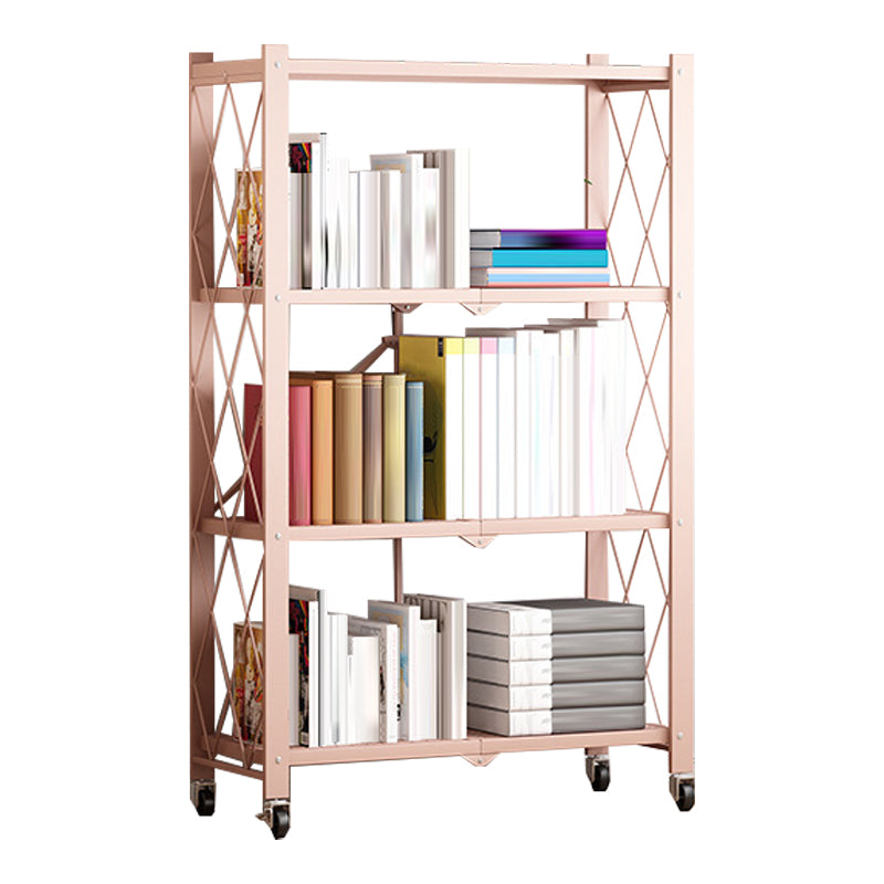 Metal Floating Bookcase Contemporary Style Open Back Bookshelf with Wheels