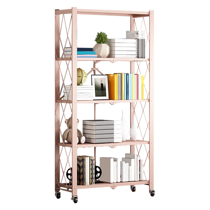Metal Floating Bookcase Contemporary Style Open Back Bookshelf with Wheels