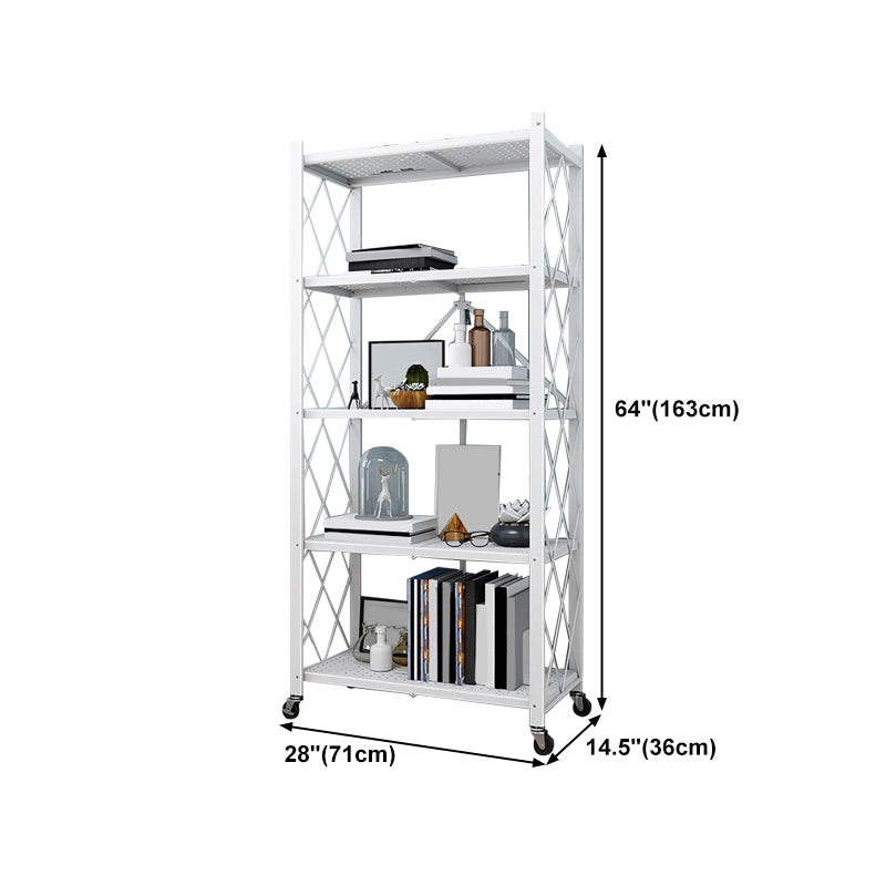 Metal Floating Bookcase Contemporary Style Open Back Bookshelf with Wheels