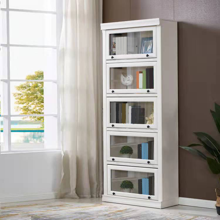 White Vertical Standard Bookcase Solid Wood Bookshelf with Glass Doors