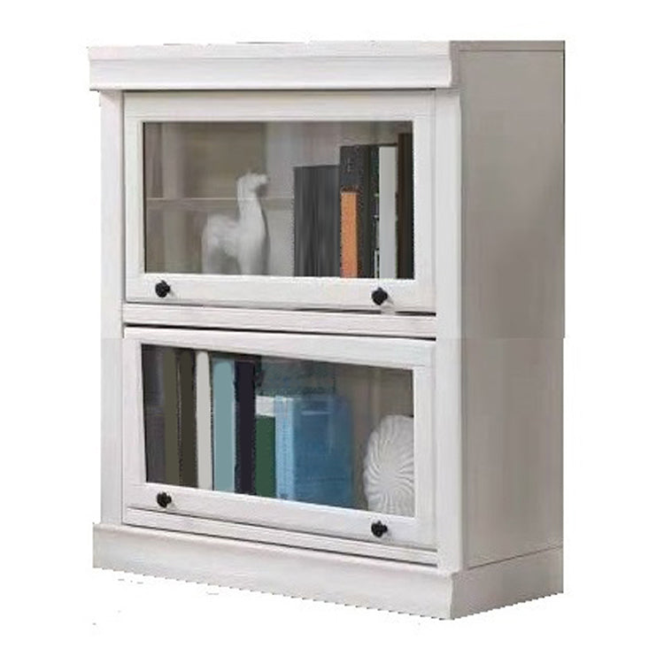 White Vertical Standard Bookcase Solid Wood Bookshelf with Glass Doors