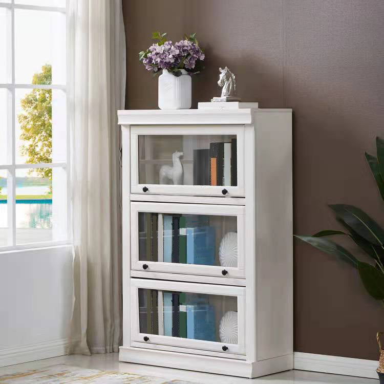 White Vertical Standard Bookcase Solid Wood Bookshelf with Glass Doors