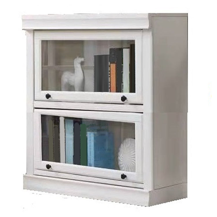 White Vertical Standard Bookcase Solid Wood Bookshelf with Glass Doors