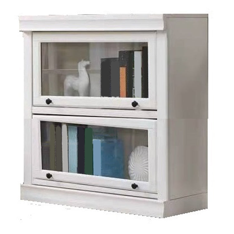 White Vertical Standard Bookcase Solid Wood Bookshelf with Glass Doors
