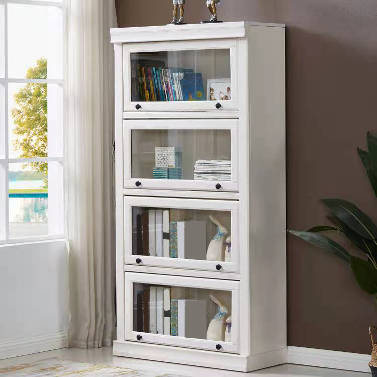 White Vertical Standard Bookcase Solid Wood Bookshelf with Glass Doors
