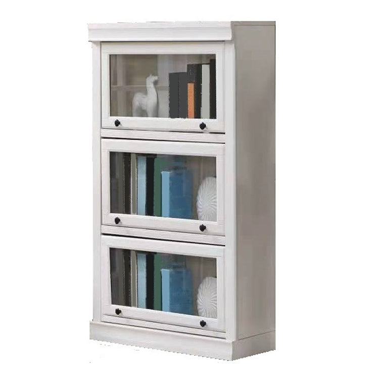 White Vertical Standard Bookcase Solid Wood Bookshelf with Glass Doors