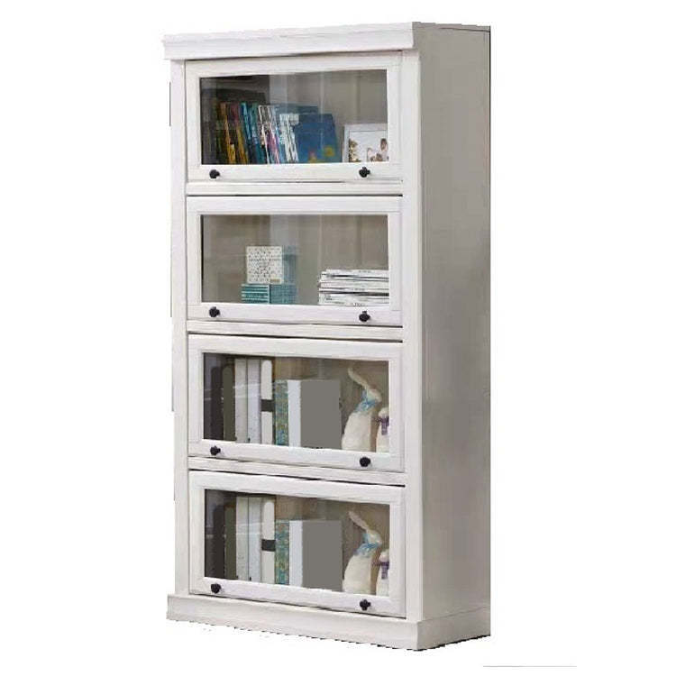 White Vertical Standard Bookcase Solid Wood Bookshelf with Glass Doors