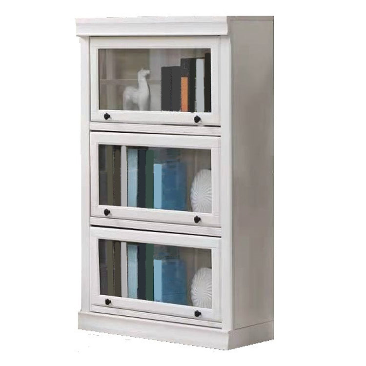 White Vertical Standard Bookcase Solid Wood Bookshelf with Glass Doors
