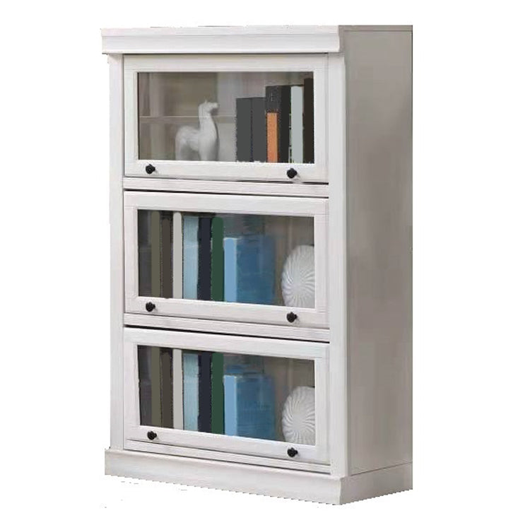 White Vertical Standard Bookcase Solid Wood Bookshelf with Glass Doors