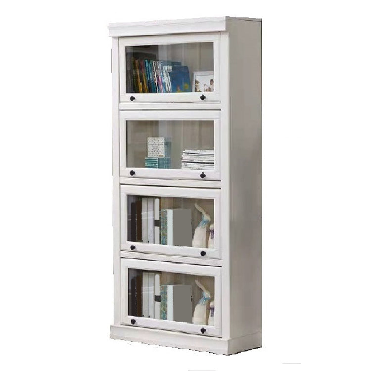 White Vertical Standard Bookcase Solid Wood Bookshelf with Glass Doors