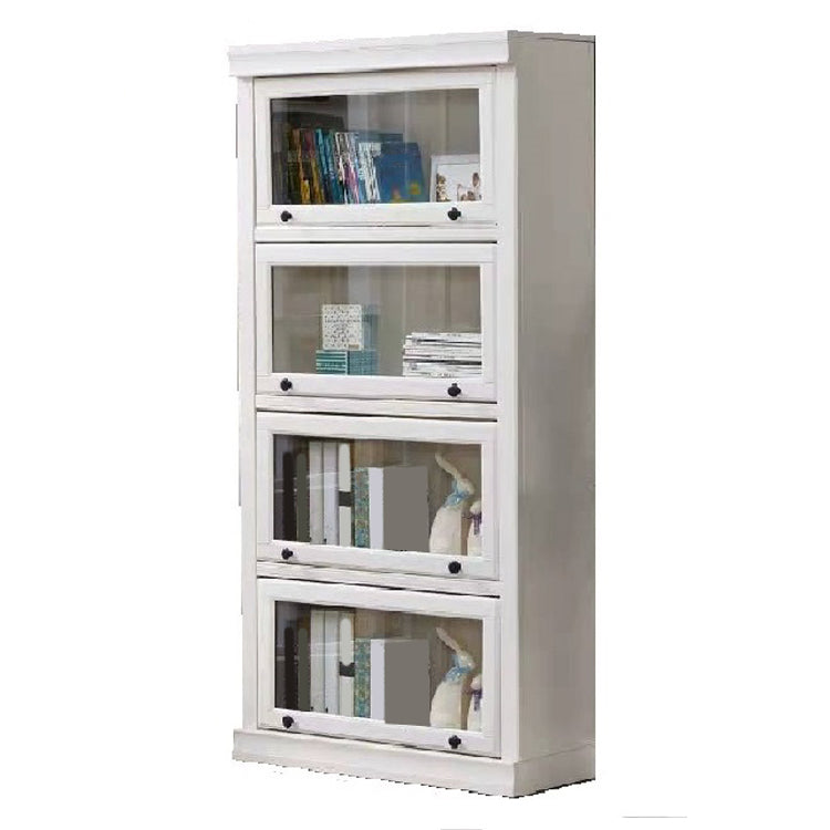 White Vertical Standard Bookcase Solid Wood Bookshelf with Glass Doors