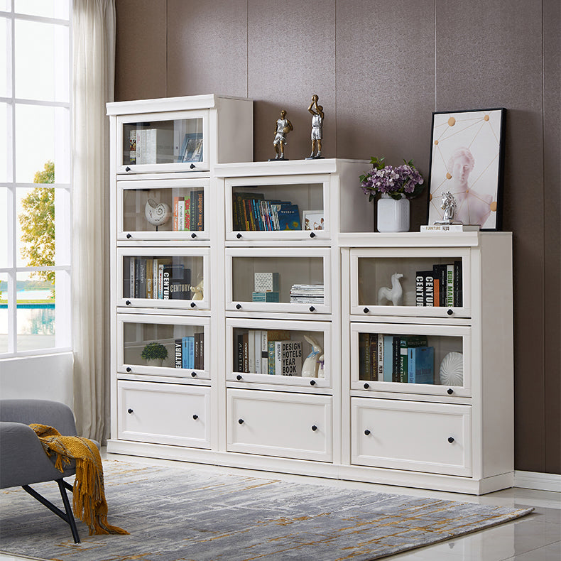 White Vertical Standard Bookcase Solid Wood Bookshelf with Glass Doors