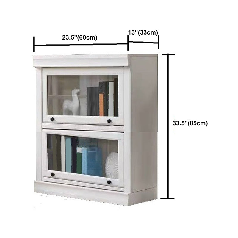 White Vertical Standard Bookcase Solid Wood Bookshelf with Glass Doors