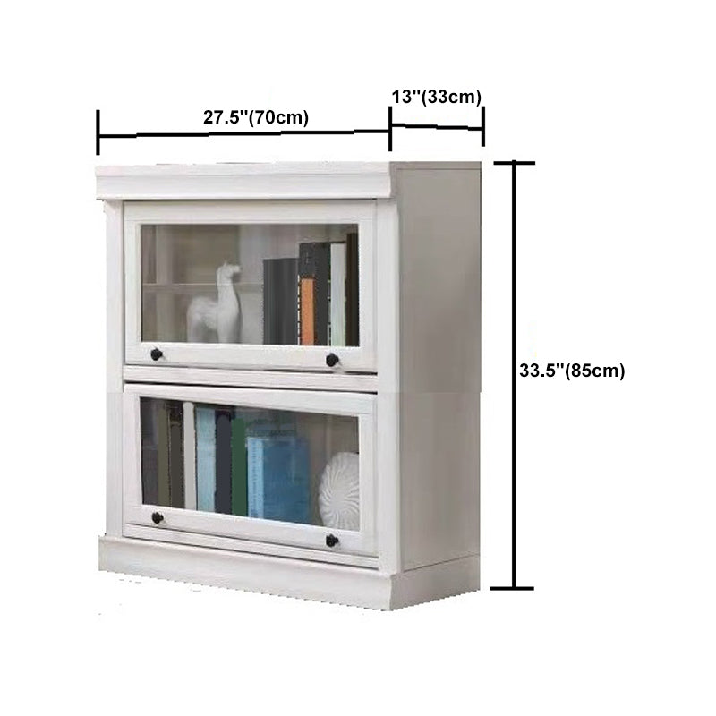 White Vertical Standard Bookcase Solid Wood Bookshelf with Glass Doors