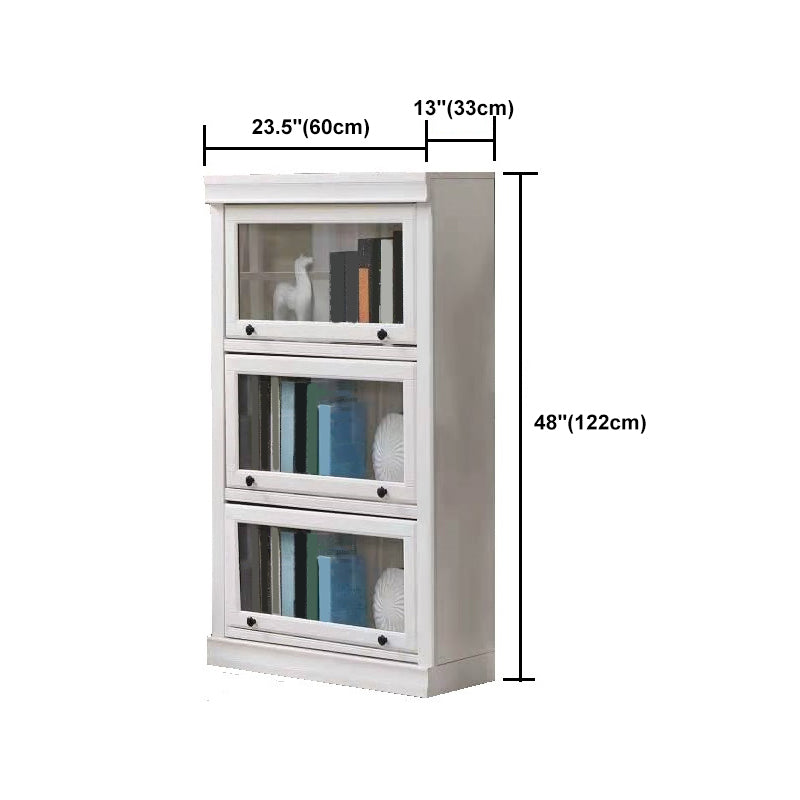 White Vertical Standard Bookcase Solid Wood Bookshelf with Glass Doors
