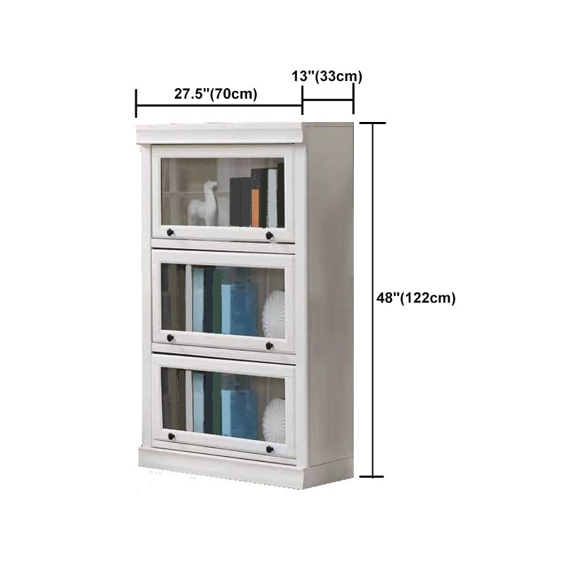 White Vertical Standard Bookcase Solid Wood Bookshelf with Glass Doors