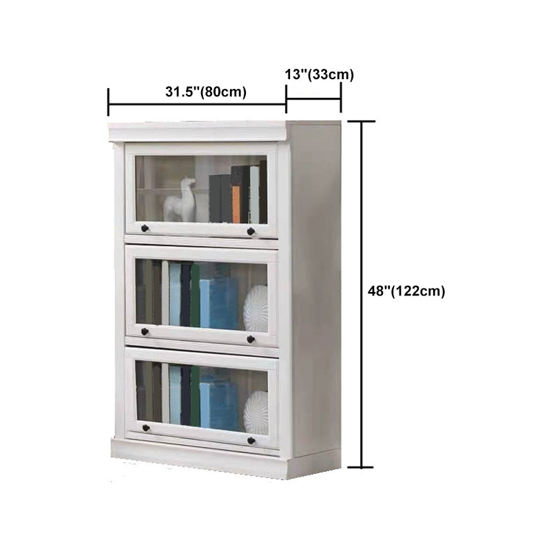 White Vertical Standard Bookcase Solid Wood Bookshelf with Glass Doors