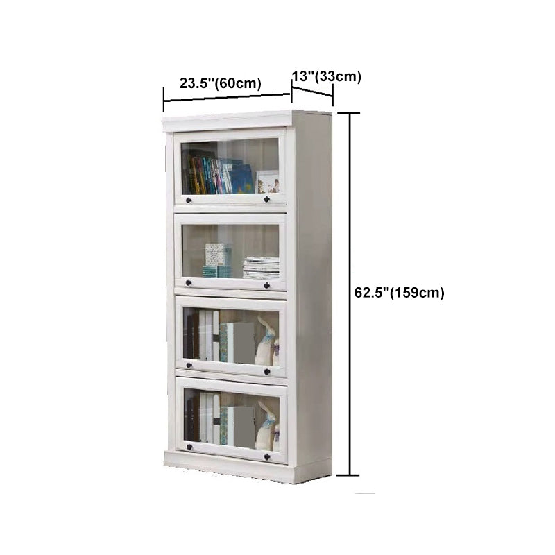 White Vertical Standard Bookcase Solid Wood Bookshelf with Glass Doors